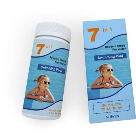 Lot de Bandelettes de Test 7 en 1 pour Piscine et Spa Mesure Précise du Brome de l'Acide Total, du pH, du Chlore Libre, de la Dureté de l'Eau, de l'Acide Cyanurique et du Chlore Total 50