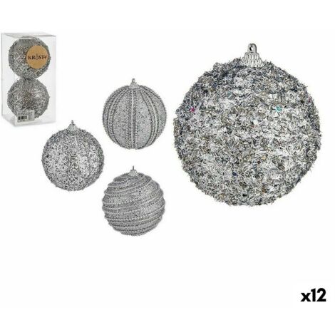KRIST+ Lot de boules de Noël Avec relief Ø 10 cm Argenté PVC (12 Unités)