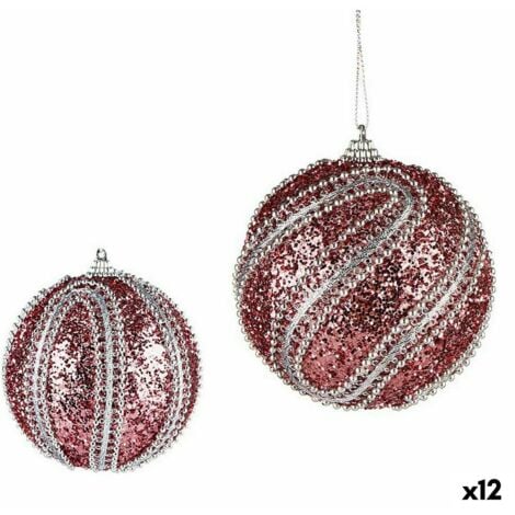 KRIST+ Lot de boules de Noël Avec relief Ø 10 cm Rose Argenté PVC (12 Unités)