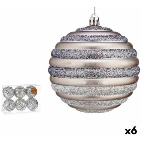 KRIST+ Lot de boules de Noël Cercles 10 cm Argenté Plastique (6 Unités)