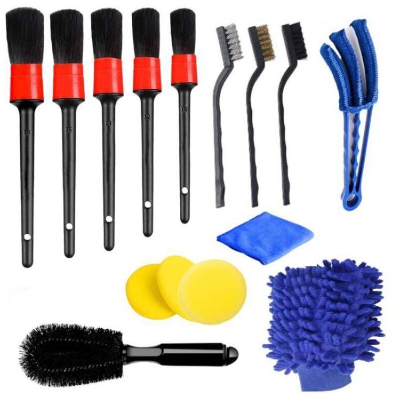 Lot de Brosse Nettoyage Voiture, 15 pcs Kit de Brosse Nettoyage Voiture Multifonctionnelle pour Intérieur & Extérieur, Kit de Nettoyage Brosse de