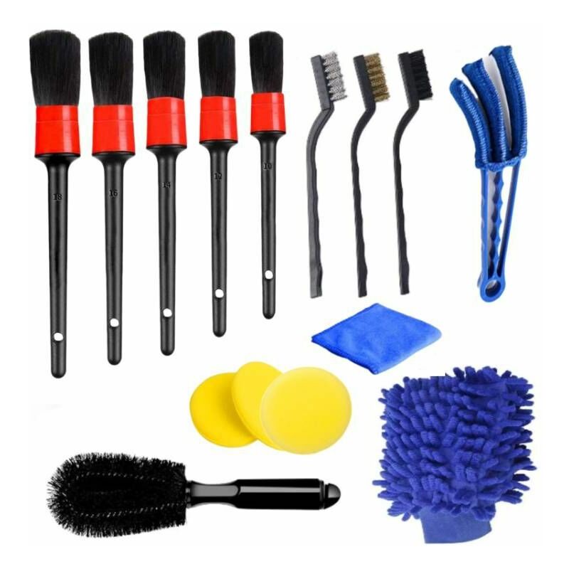 Lot de Brosse Nettoyage Voiture, Adélala 15 pcs Kit de Brosse Nettoyage Voiture Multifonctionnelle pour Intérieur & Extérieur, Kit de Nettoyage