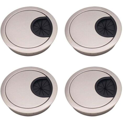 Lot de cache-câbles ronds encastrés en alliage de zinc de 60 mm, pour bureaux et plans de travail, argent brossé