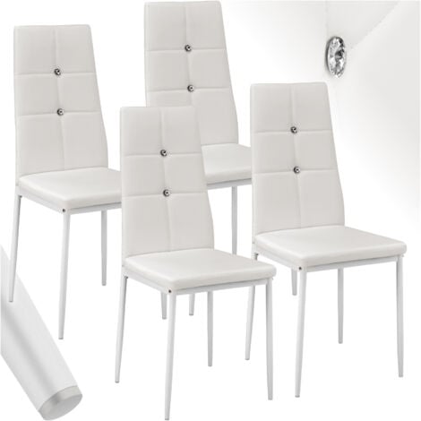 Lot de chaises avec strass Ensemble 4 salle à manger aspect cuir paillettes blanc -