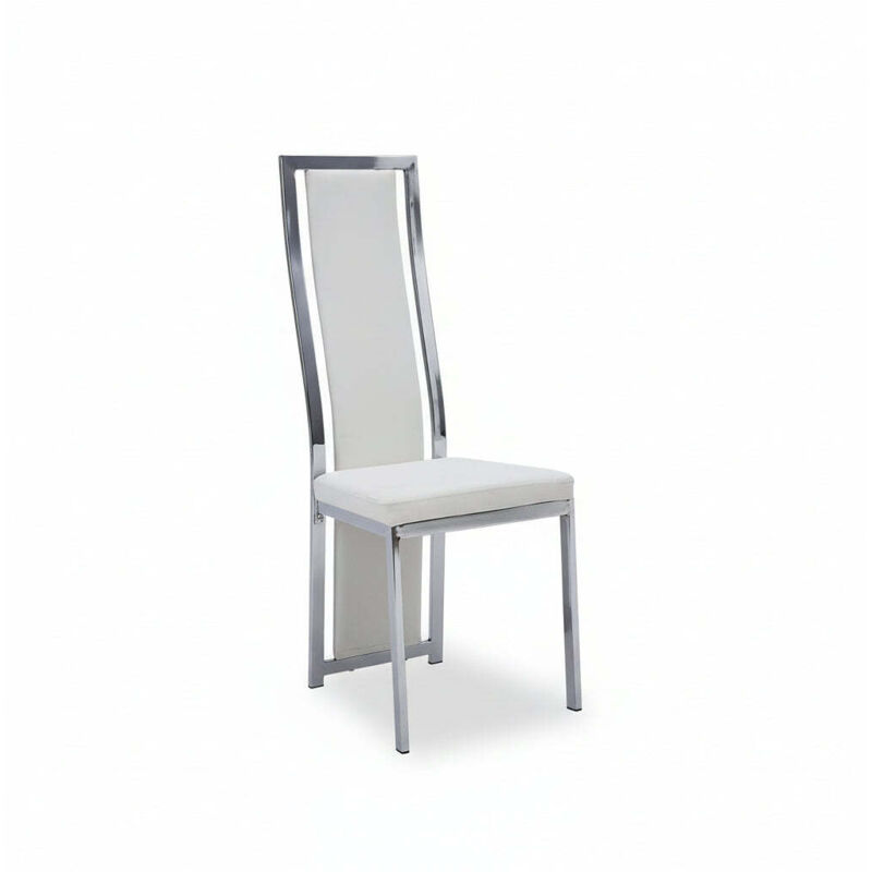 Lot de 6 chaises Dana simili cuir blanc contour chromé