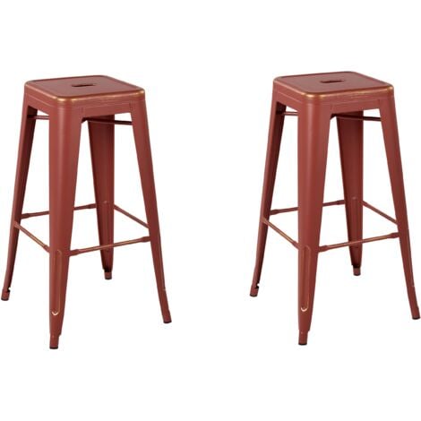Lot de chaises de bar métalliques rouge doré