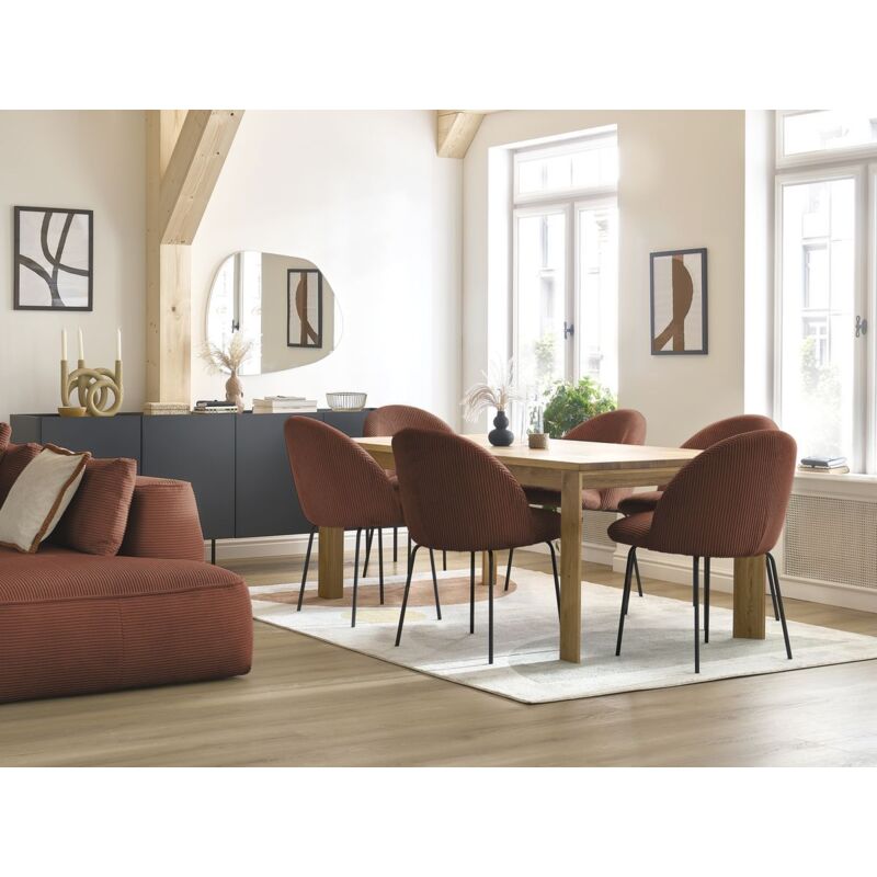 BOBOCHIC - Lot de chaises LALIE tissu velours côtelé et pieds métal noir Orange