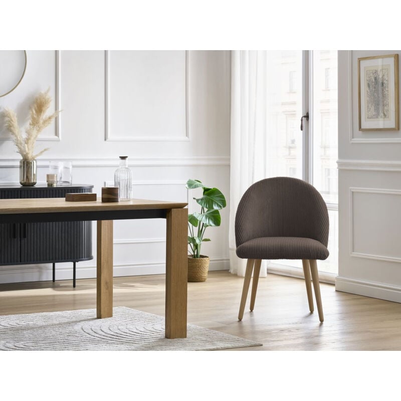 Chaise et fauteuil de table BOBOCHIC - Lot de chaises LALIE tissu velours côtelé et pieds scandinaves bois Marron - Marron