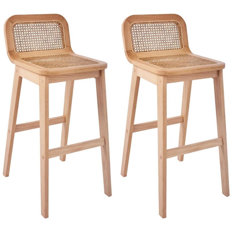 Lot de chaises SANA d'îlot et bar en chêne et assise cannage 65cm