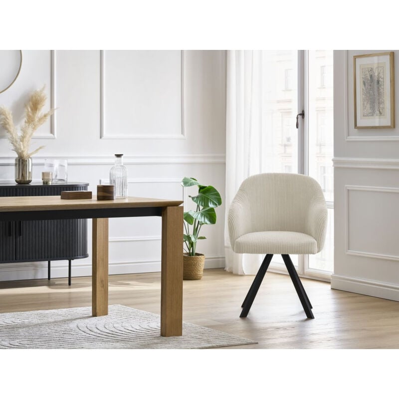 Bobochic - Chaise et fauteuil de table Lot de chaises sophie tissu velours côtelé et pieds étoile Beige et gris clair - Beige et gris clair