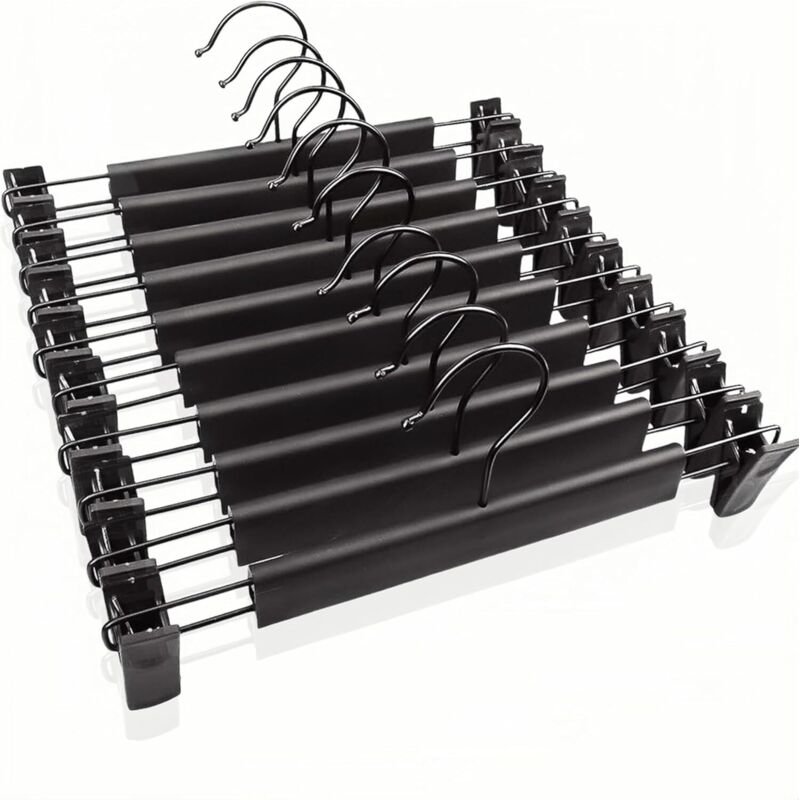 Lot de cintres en plastique pour pantalons, jupes et jupes - Réglables et antidérapants - Cintres en métal robuste chromé