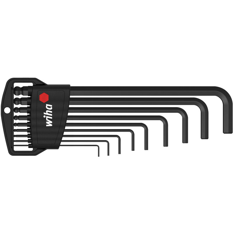 Wiha - Jeu de clés mâles en étui Classic Six pans à tête sphérique, 9 pcs, oxydé noir (03879)