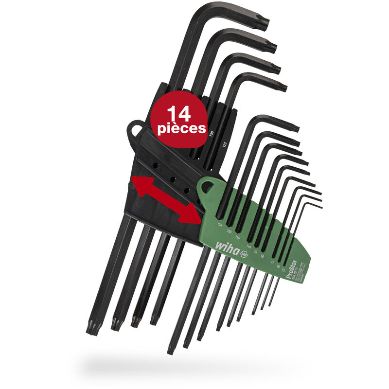 Wiha - Jeu de clés mâles en étui ProStar (24312), lot de 13 Jeu de clés Torx angulaires Clés Torx T5+T6+T7+T8+T9+T10+T15+T20+T25+T27+T30+T40+T50