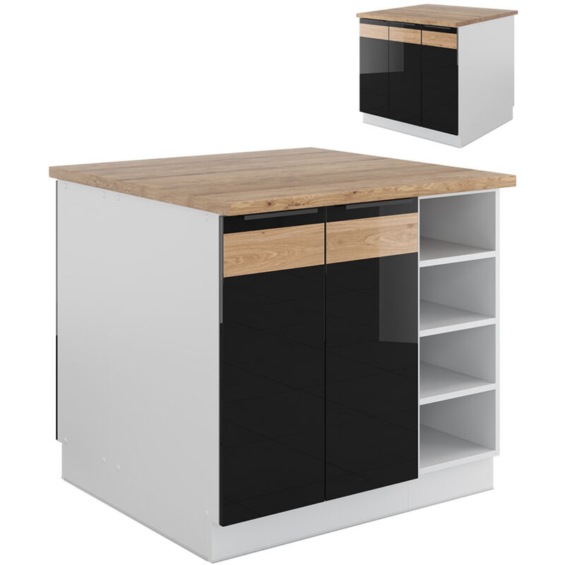 Lot de cuisine Fame-Line, Chêne noir brillant/blanc, 90 cm sans plan de travail Vicco