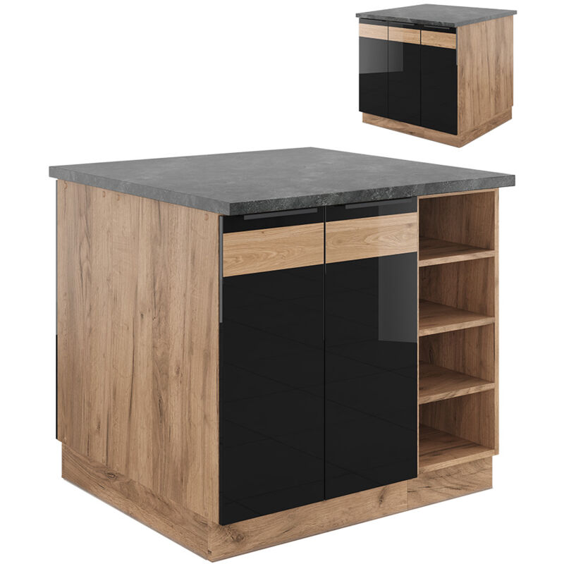 Lot de cuisine Fame-Line, Chêne noir brillant/chêne doré, 90 cm sans plan de travail Vicco