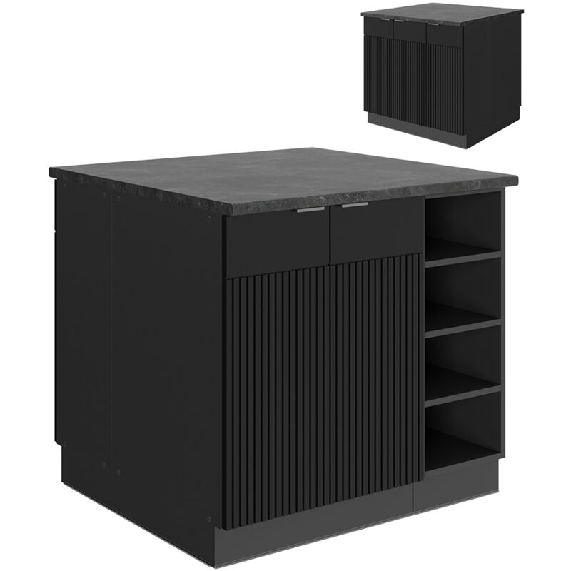 Vicco - lot de cuisine Fame-Line, Noir rayé, 90 cm sans plan de travail