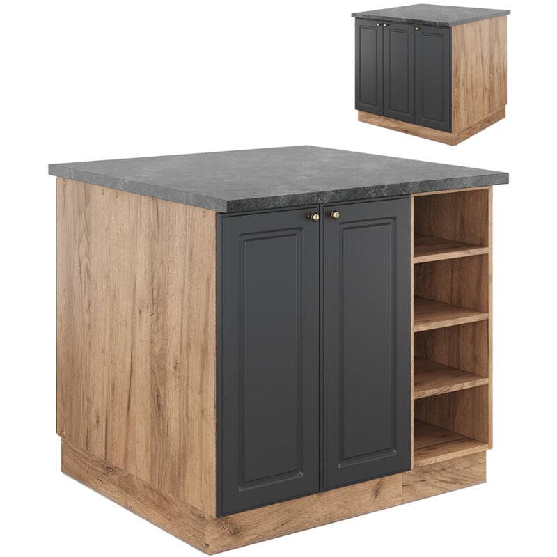 Îlot de cuisine Fame-Line, Chêne anthracite-or/force de l'or, 90 cm sans plan de travail, Vicco