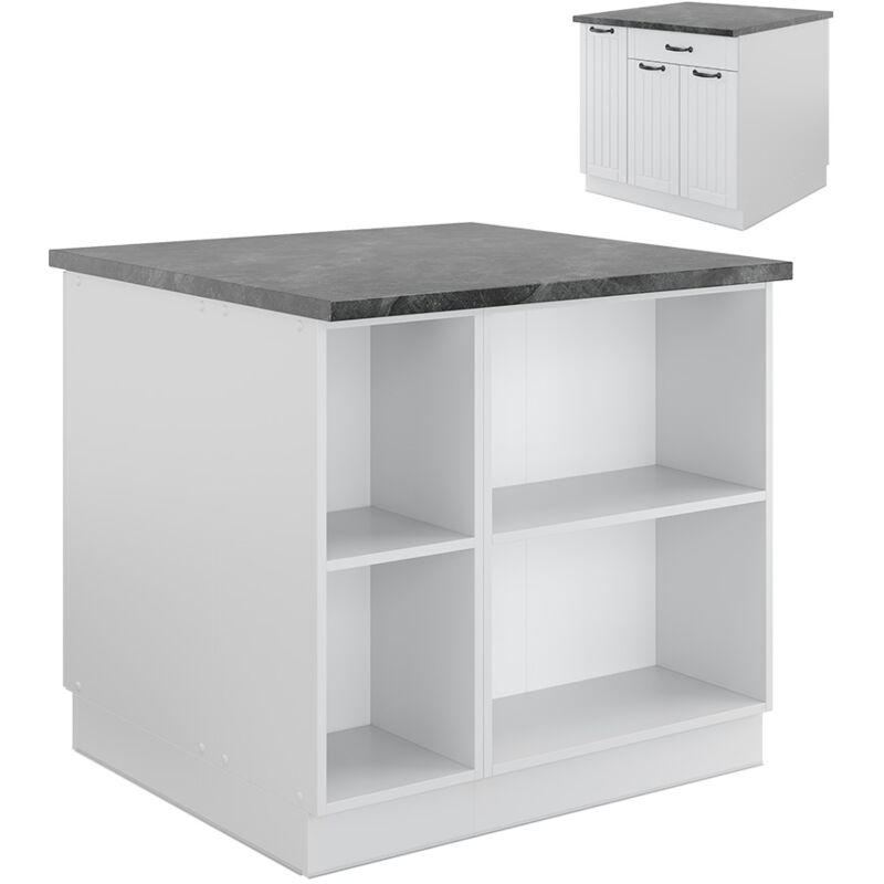 Vicco - lot de cuisine Fame-Line, Blanc campagne/blanc, 90 cm avec tiroir, sans plan de travail