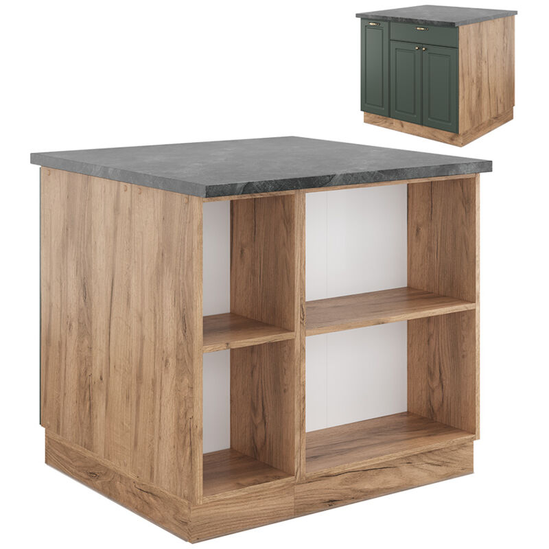 Lot de cuisine Fame-Line, Chêne vert et or/chêne doré, 90 cm avec tiroir, sans plan de travail Vicco