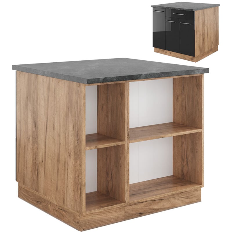 Lot de cuisine Fame-Line, Anthracite brillant/Chêne doré, 90 cm avec tiroir, sans plan de travail Vicco