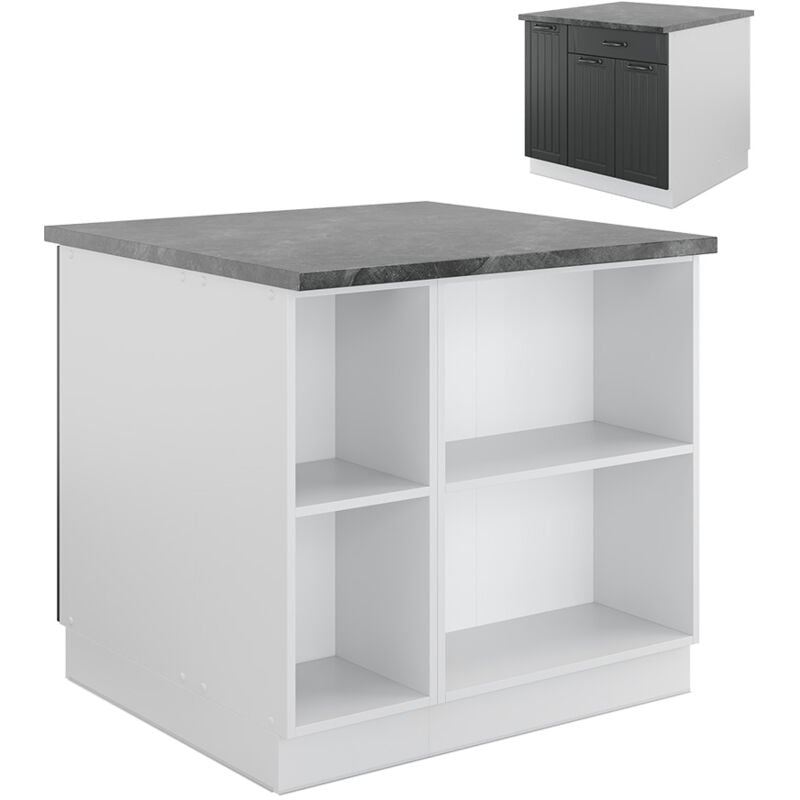 Îlot de cuisine Fame-Line, Anthracite maison de campagne/blanc, 90 cm avec tiroir, sans plan de travail, Vicco