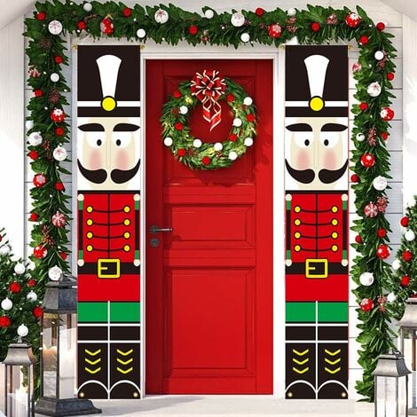 Lot de décorations de Noël pour intérieur ou extérieur avec bannières pour porte d'entrée, porche, jardin Modèle soldat Casse-noisette（18031cm）