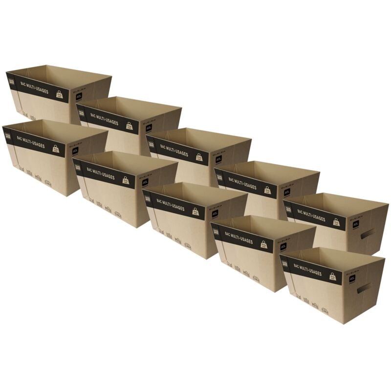 Pack And Move - Lot de 10 demi-caisses en carton polyvalentes - Solution de rangement et de stockage