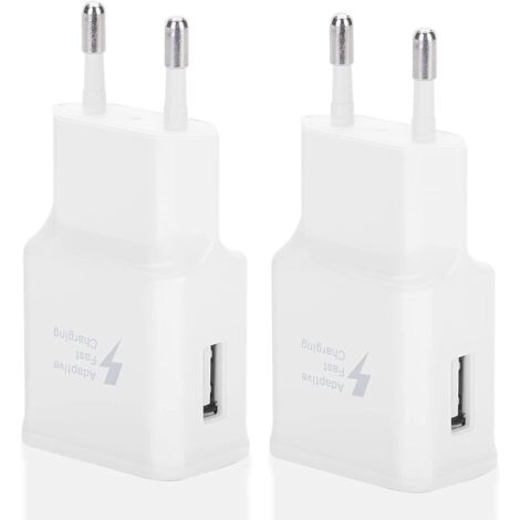 Lot de deux adaptateurs de charge rapide USB compatibles avec les Samsung S22/S21/S20/S10/S10e/S6/S7/S8/S9/Edge/Plus/Active/A72/A53 5G et Note 5/8/9/10