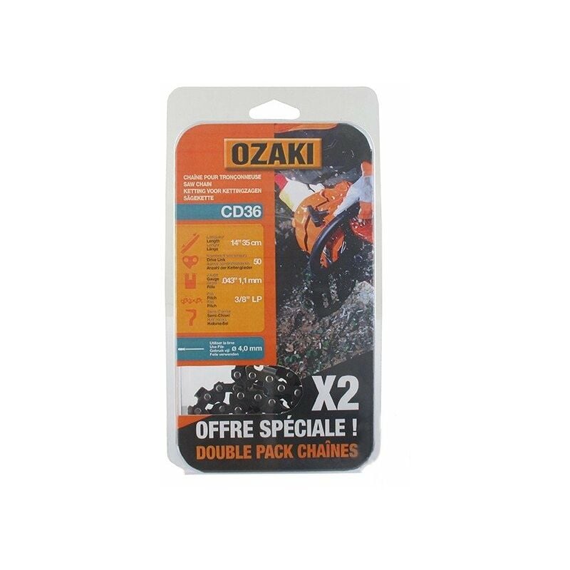 Lot de deux chaînes de tronçonneuse semi carrée 3/8'LP 043 (1,1mm) 50 entraîneurs