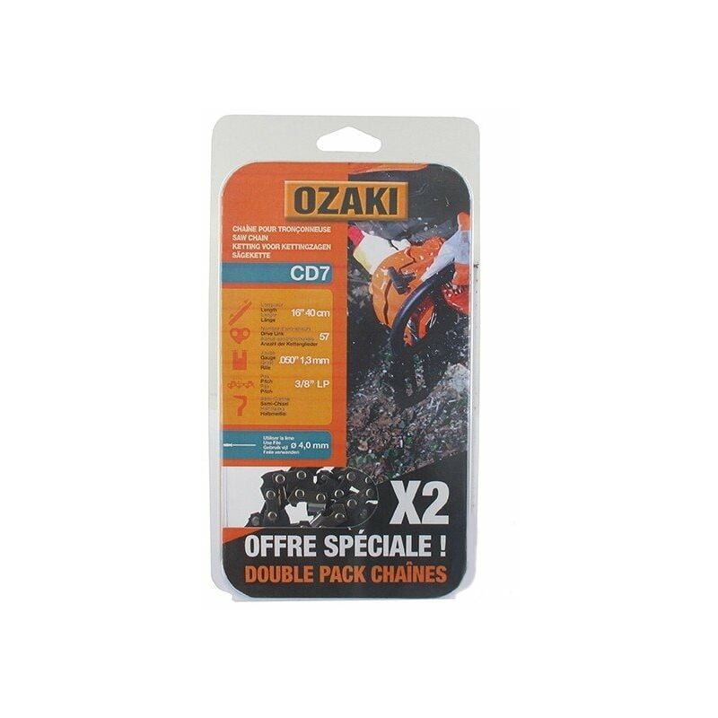 Lot de deux chaînes de tronçonneuse semi carrée 3/8"LP 050 (1,3mm) 57 entraîneurs