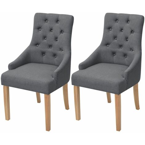 Lot De Deux Chaises De Salle A Manger Bois De Chene Tissu Gris