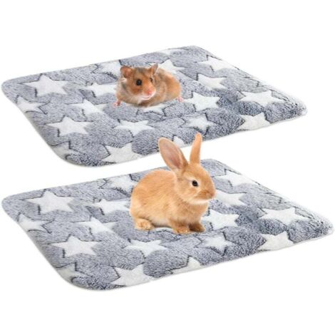 Lot de deux lits moelleux pour hamsters, adaptés aux hamsters, lapins, cochons d'Inde et chinchillas – 34 x 28 cm, gris