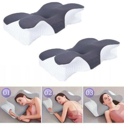 Lot de deux oreillers cervicaux ergonomiques en mousse à mémoire de forme, offrant un soutien correctif et épousant la courbe du cou, gris - 930 g
