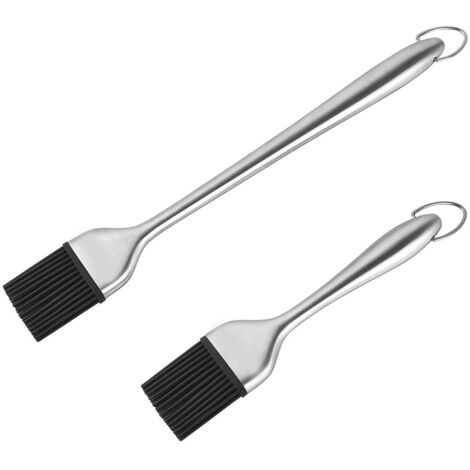 Lot de deux pinceaux à huile, pinceaux à pâtisserie en acier inoxydable résistant à la chaleur, adaptés à la cuisine, aux grillades, à la pâtisserie, aux marinades et aux grillades