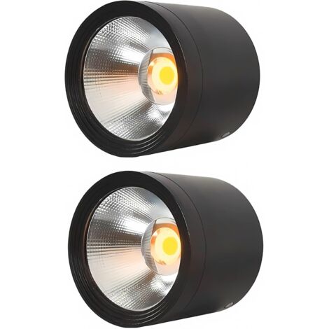 Lot de deux plafonniers extérieurs en aluminium noir, LED 18W, spots encastrés étanches modernes, adaptés aux patios et balcons, lumière chaude 3000K.