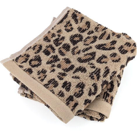 Lot de deux serviettes invités 33x50 cm pur coton collection LEOPARD beige
