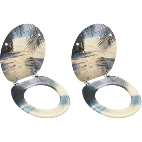 Lot de deux sièges abattants WC avec couvercles MDF design de plage