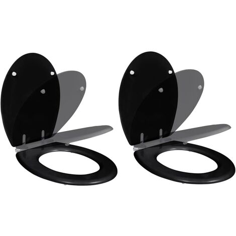 Lot de deux sièges abattants WC avec couvercles MDF noir