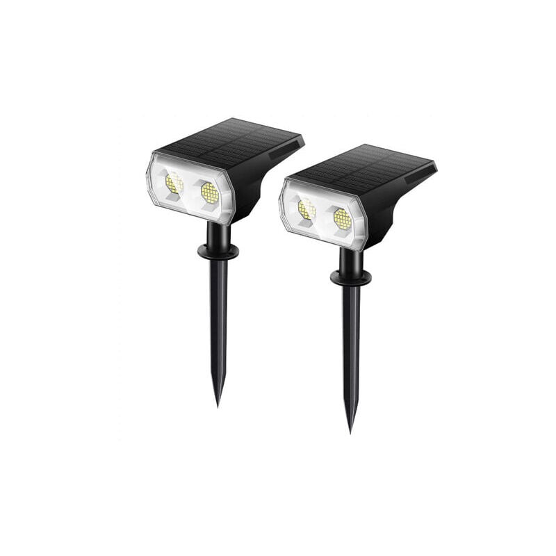 Lot de deux spots solaires d'extérieur, lampes solaires led IP67 étanches, spots solaires (blancs) pour un éclairage chaleureux dans les jardins,