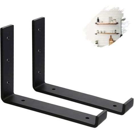 Lot de deux supports muraux robustes4 mm d'épaisseur - Supports d'étagère industriels noirs, supports d'étagère en L avec vis (25 cm)