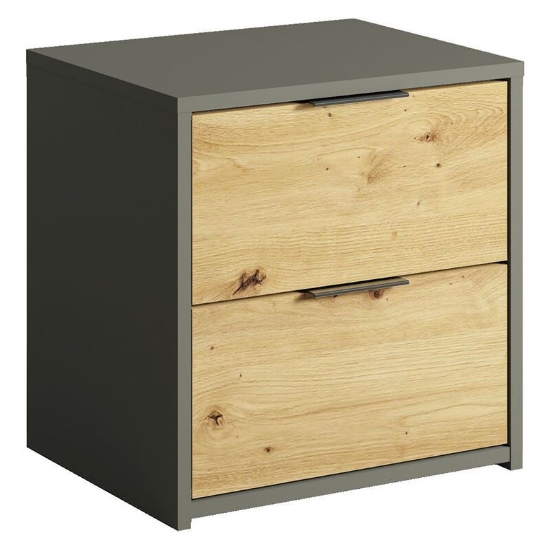 Lot de deux tables de chevet design avec deux tiroirs collection izo. Coloris gris anthracite et chêne.