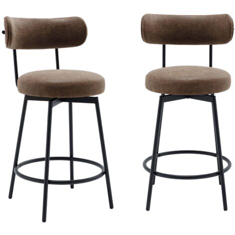 Lot de deux tabourets de bar assise rotative métal noir et simili cuir marron - L 50 x P 50 x H 92cm - Iris
