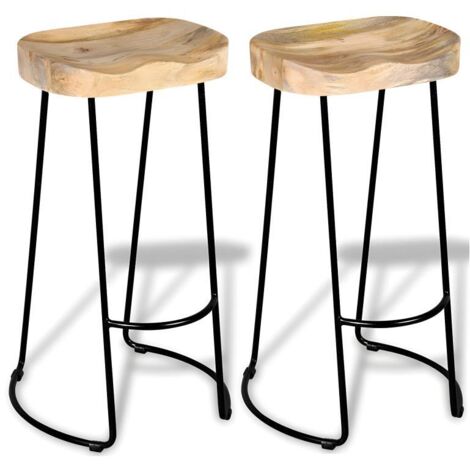 Lot de deux tabourets de bar design chaise siège 2 pcs bois de manguier massif