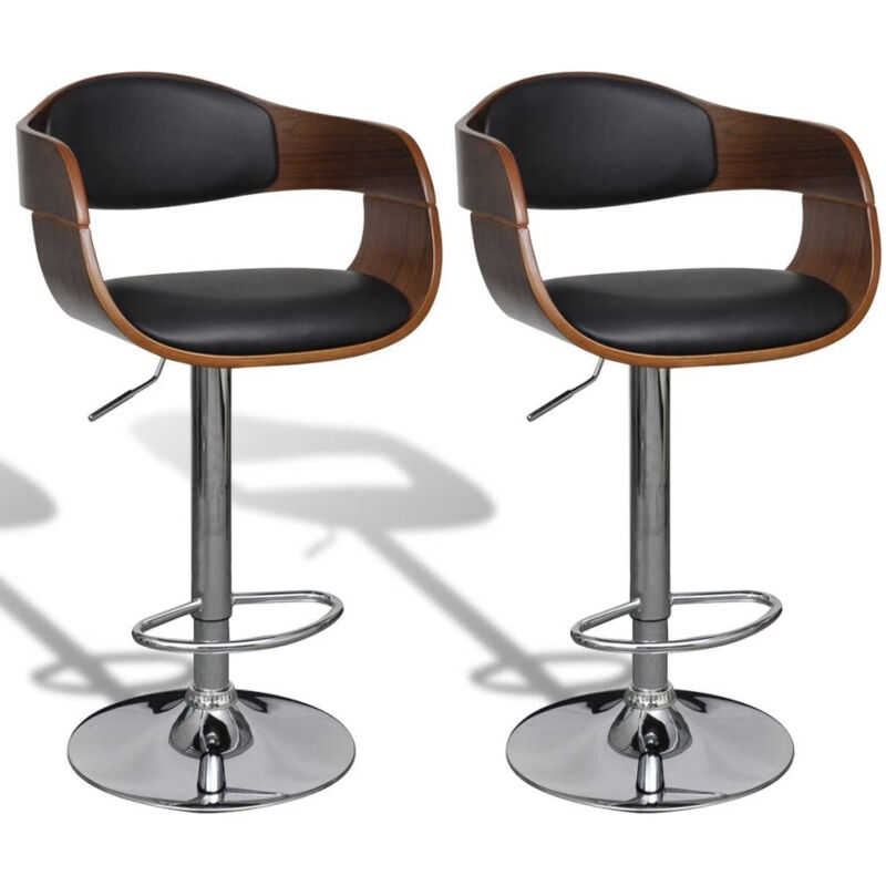 Helloshop26 - Lot de deux tabourets de bar design chaise siège avec dossier cuir synthétique noir