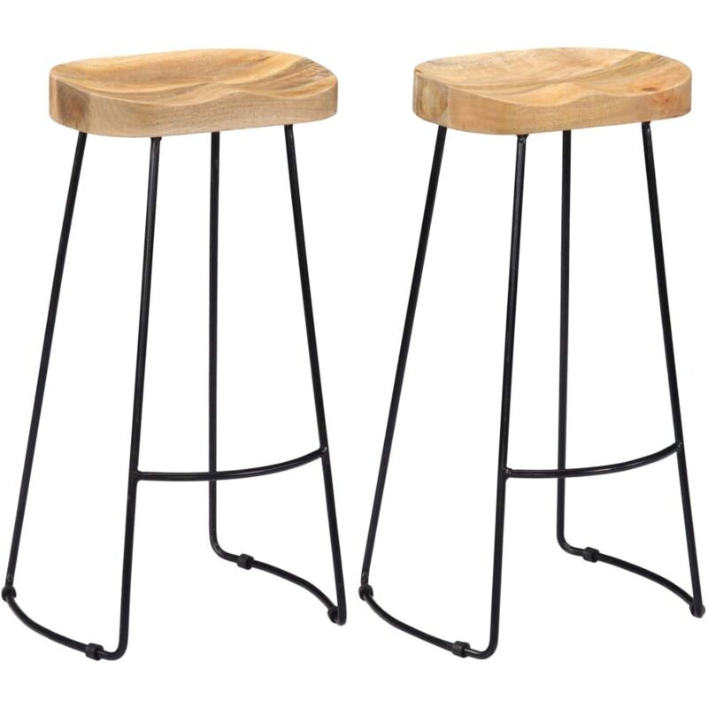 Helloshop26 - Lot de deux tabourets de bar design chaise siège bois de manguier massif