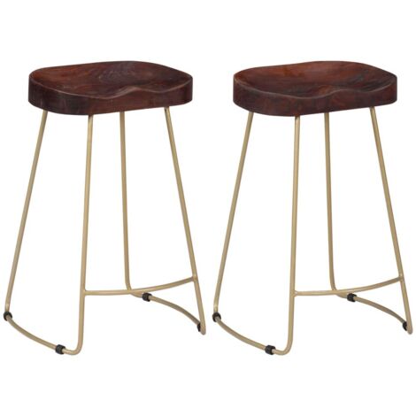 Lot de deux tabourets de bar design chaise siège bois de manguier massif