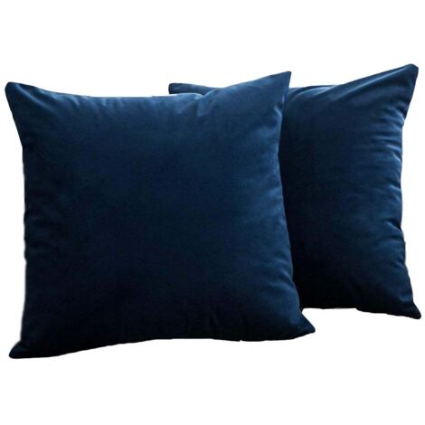 Lot de deux taies d'oreiller décoratives carrées en velours doux uni, adaptées aux canapés, aux chambres et aux voitures, mesurant 16 x 16 pouces (40 x 40 cm), bleu foncé.