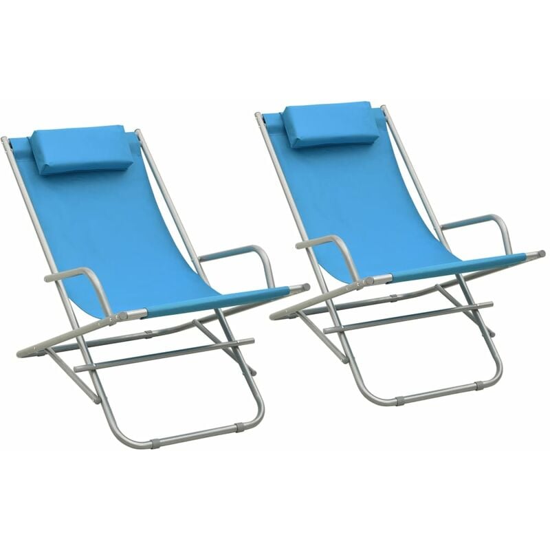 Helloshop26 - Lot de deux transat chaises à bascule acier bleu