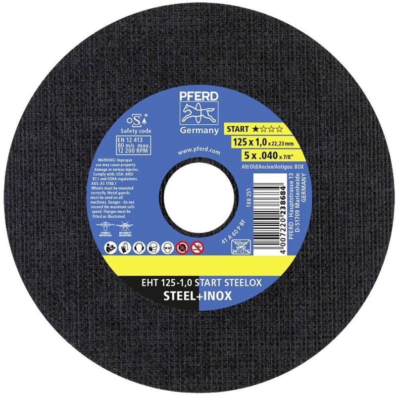 Lot de disques à tronçonner Pferd eht 125-1,0 start steelox 69120939 125 mm 22.23 mm 25 pc(s)
