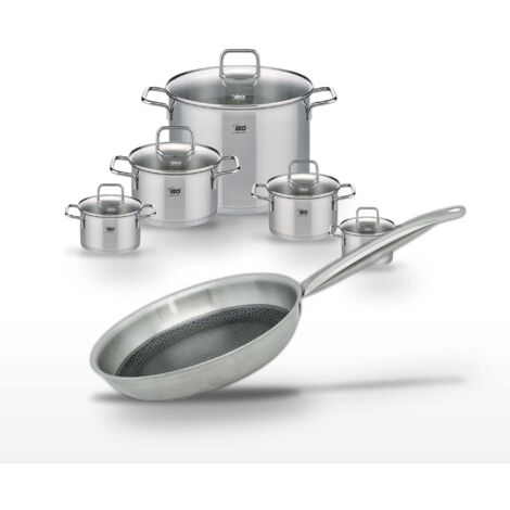 Lot de Faitouts Elo Relief Solution en inox 12/14/16/20/26 cm et Poêle 24 cm